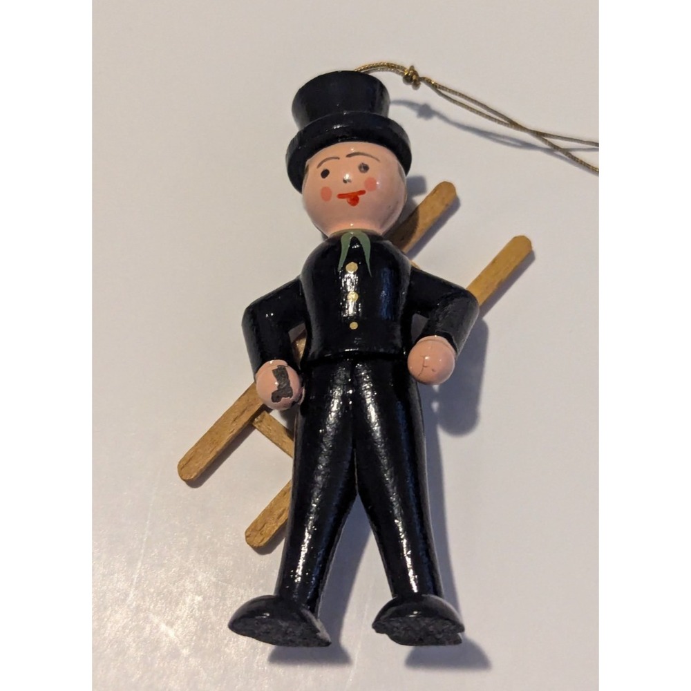 German Chimney Sweep Wooden Music Box Erzgebirge Style West Germany
